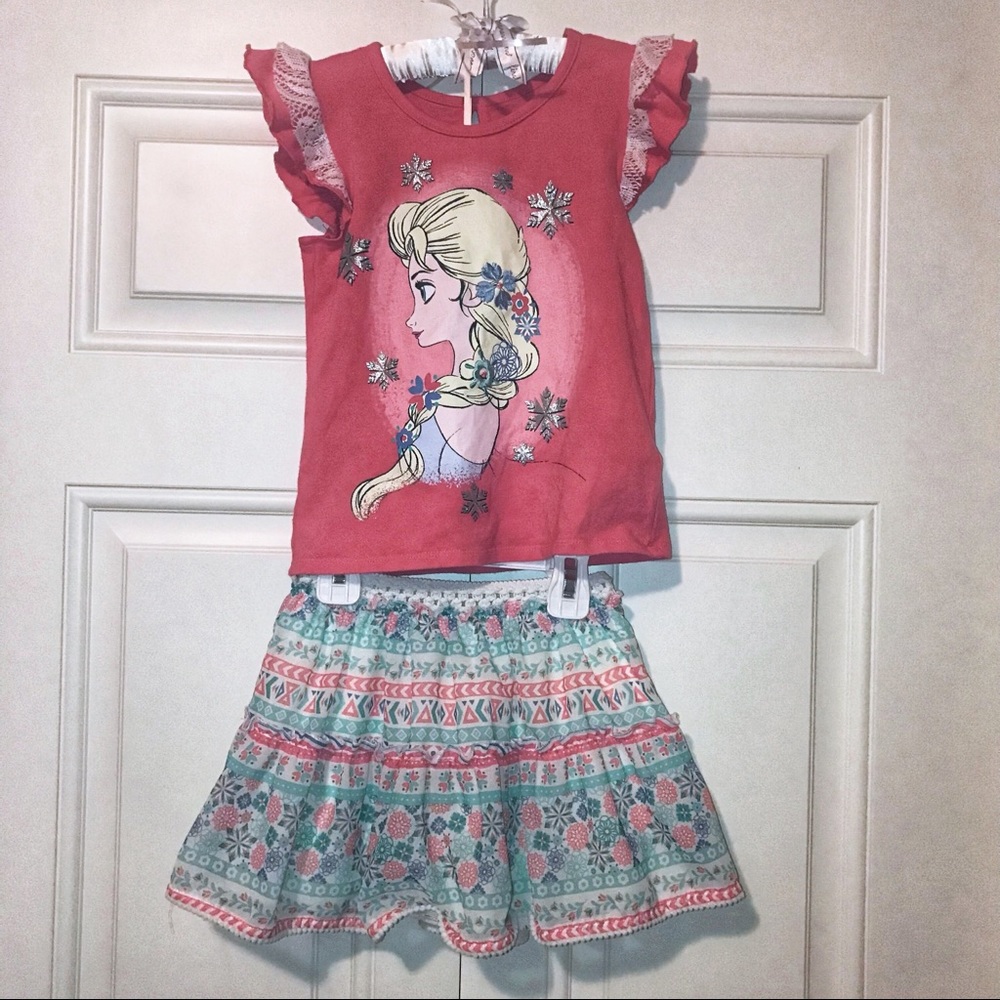 💕EUC Disney brand Frozen tee & skirt set - size 6